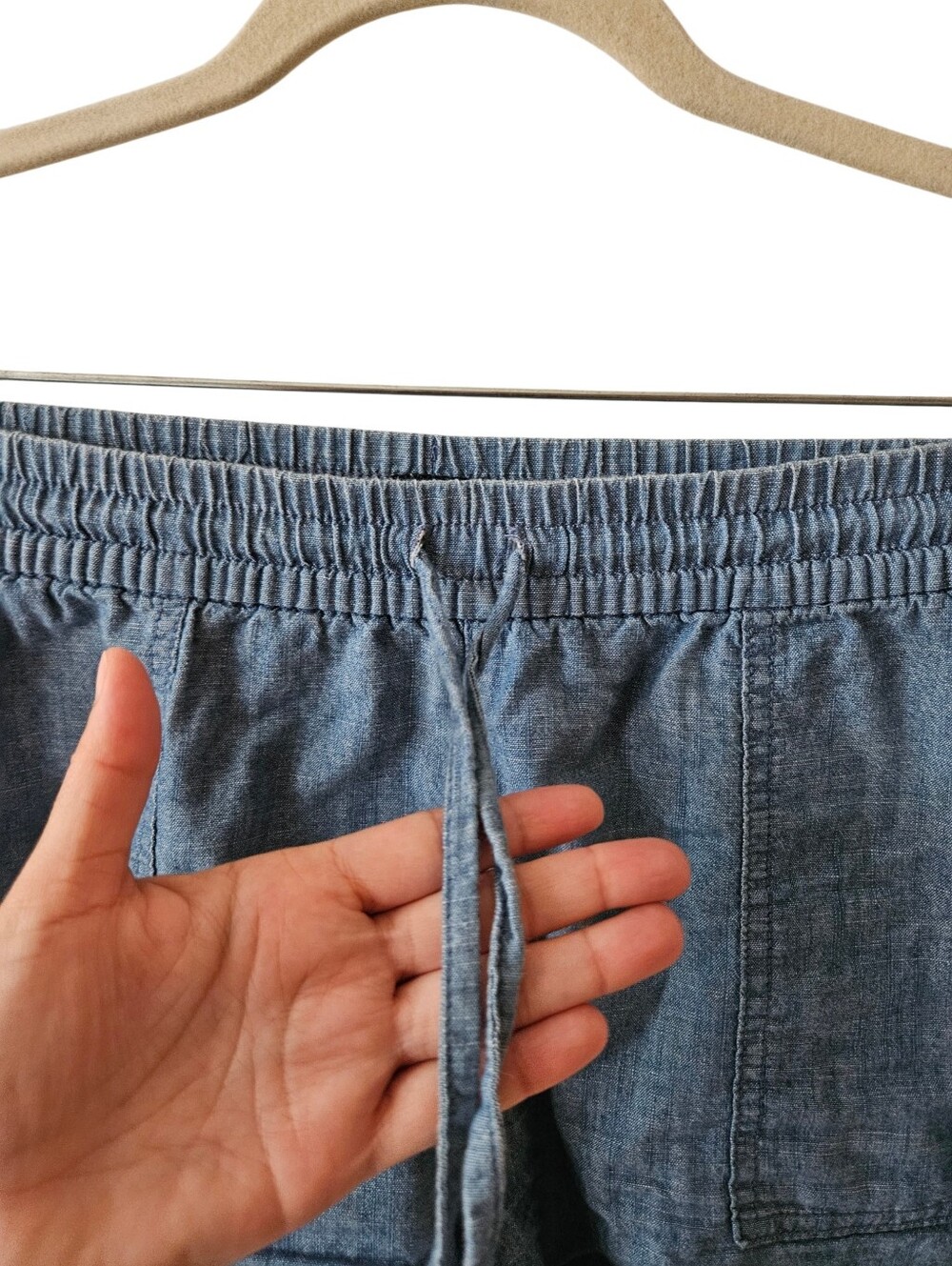 J. Crew Light Blue Chambray Women's Casual Drawstring Shorts M - Picture 6 of 12